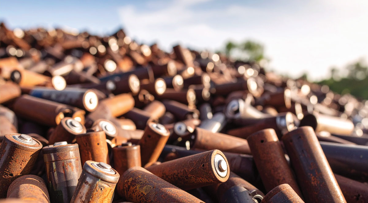Pile of used batteries
